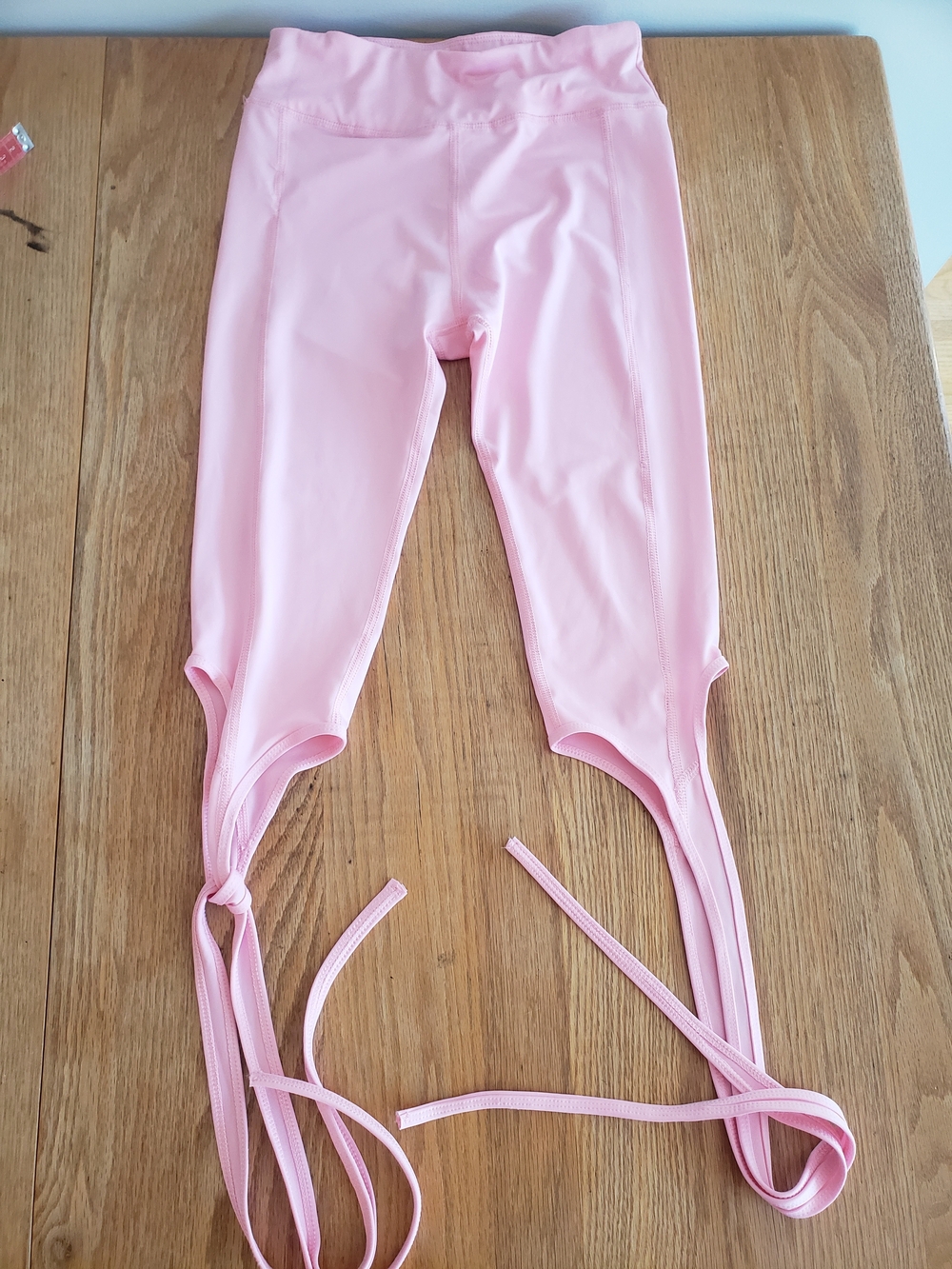 Kids Pink Stirrup Leggings with Tie Straps